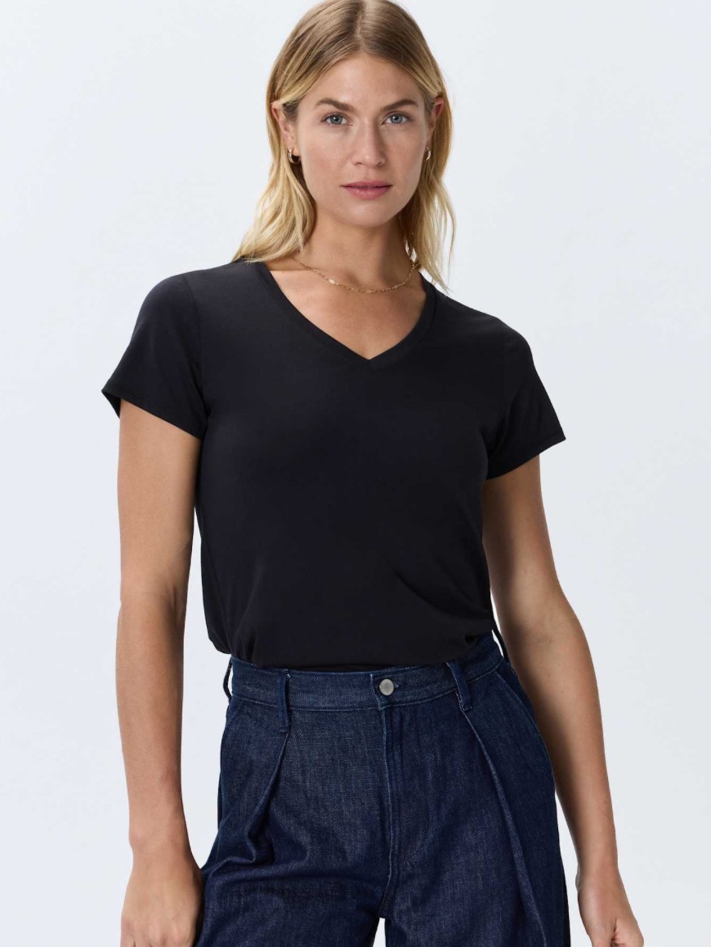 Quince Black cotton modal V-Neck Short Sleeve Tee